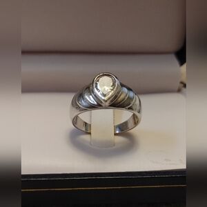 Vintage Sterling Silver TearDrop Crystal Ring Size 8